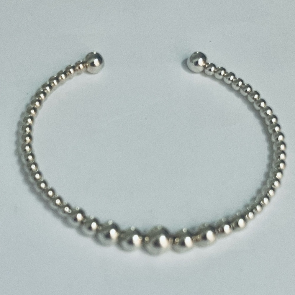 Solid Sterling Silver Ball Cuff Bangle Bracelet F… - image 1